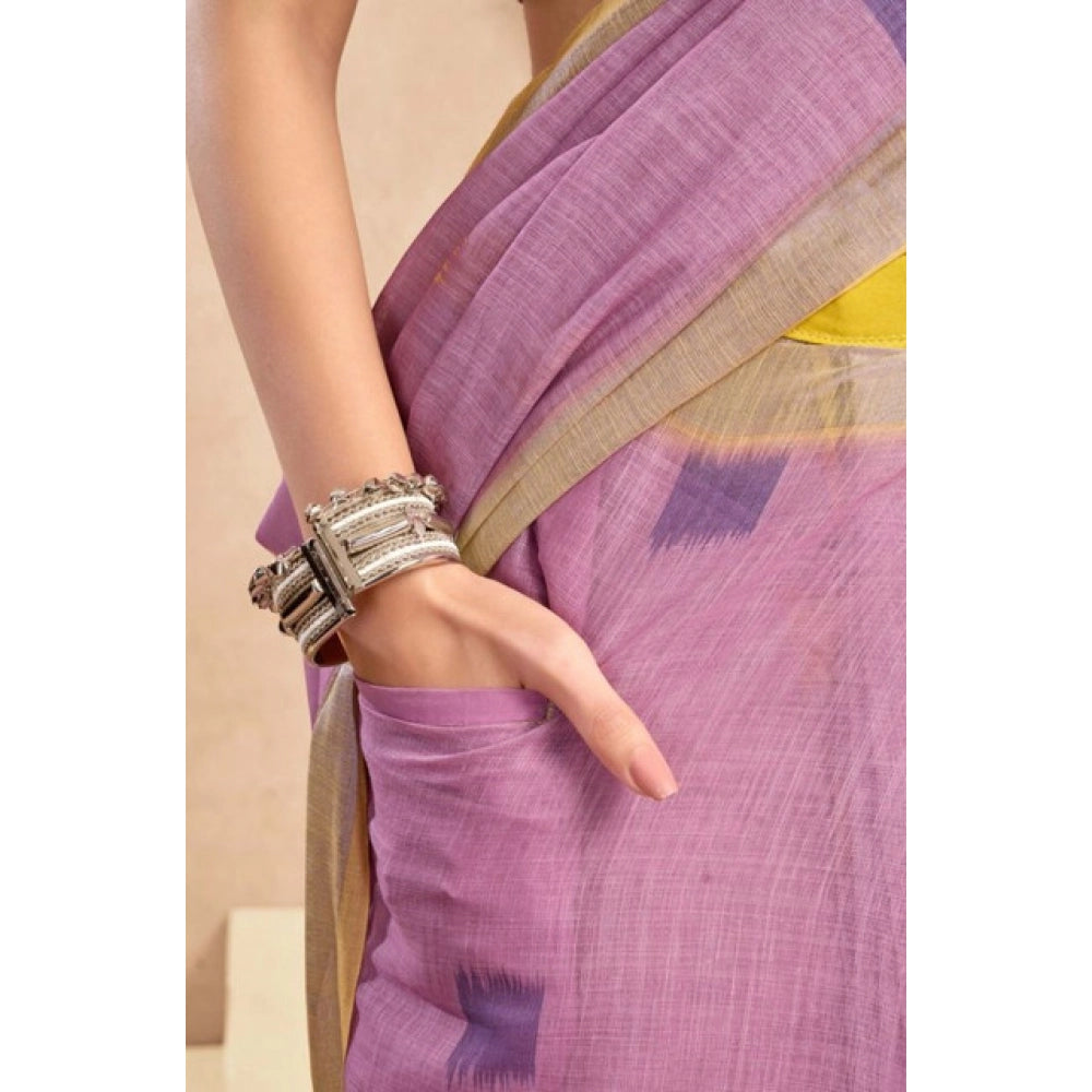 Snuggle Spot Women's Faux Linen Floral Ready to wear Saree With Unstitched Blouse 5.5Mtr (Lavender)