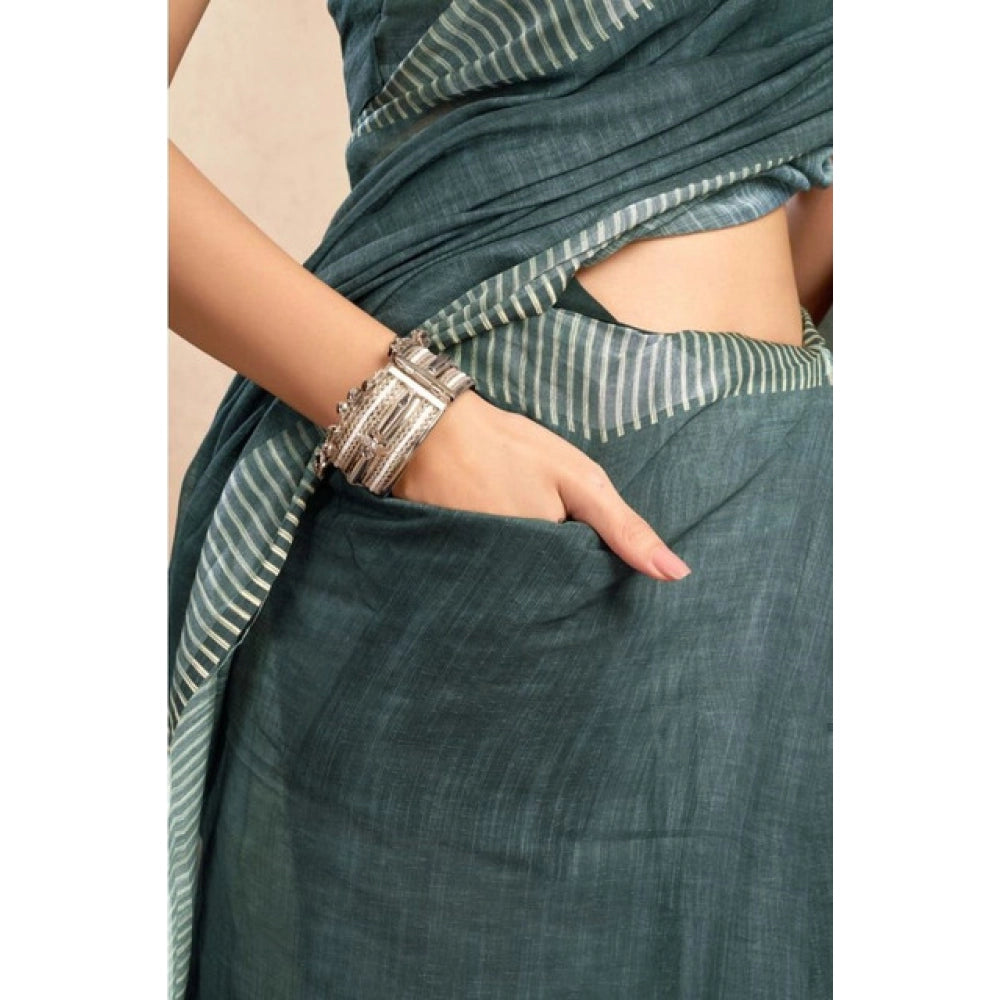 Snuggle Spot Women's Faux Linen Floral Ready to wear Saree With Unstitched Blouse 5.5Mtr (Light_Teal)