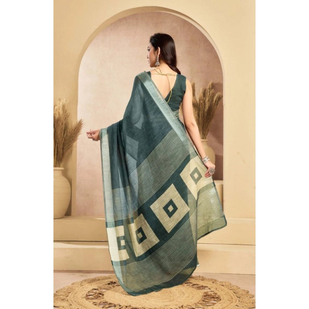 Snuggle Spot Women's Faux Linen Floral Ready to wear Saree With Unstitched Blouse 5.5Mtr (Light_Teal)