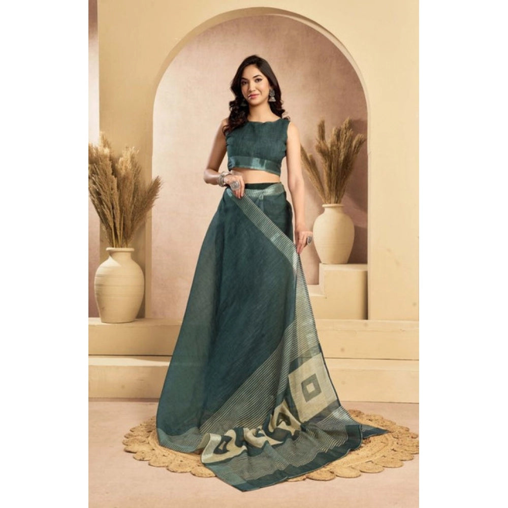Snuggle Spot Women's Faux Linen Floral Ready to wear Saree With Unstitched Blouse 5.5Mtr (Light_Teal)
