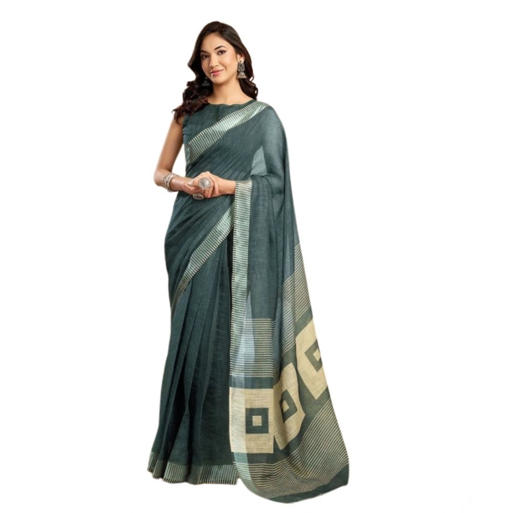 Snuggle Spot Women's Faux Linen Floral Ready to wear Saree With Unstitched Blouse 5.5Mtr (Light_Teal)