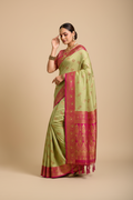 Snuggle Spot Women's Silk Blend Booti Work Ready to wear Saree With Unstitched Blouse 5.5Mtr (Green)