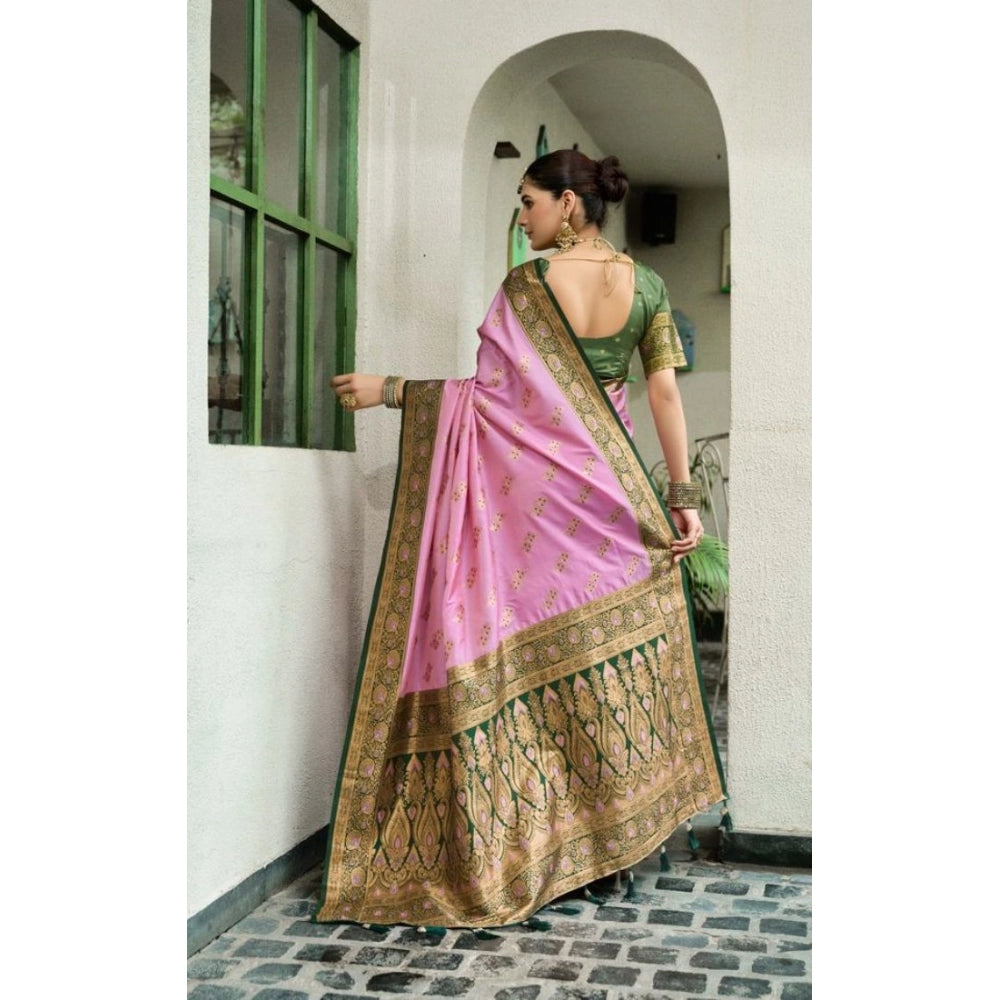 Snuggle Spot Women's Silk Blend Booti Work Ready to wear Saree With Unstitched Blouse 5.5Mtr (LightPink)