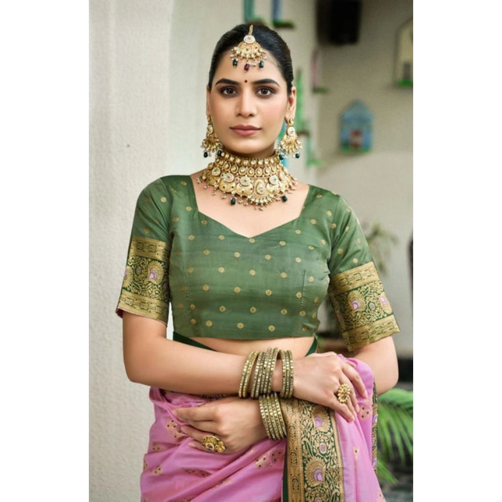 Snuggle Spot Women's Silk Blend Booti Work Ready to wear Saree With Unstitched Blouse 5.5Mtr (LightPink)