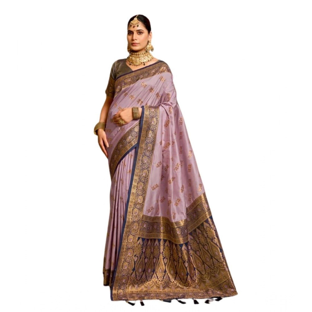 Snuggle Spot Women's Silk Blend Booti Work Ready to wear Saree With Unstitched Blouse 5.5Mtr (Lavender)