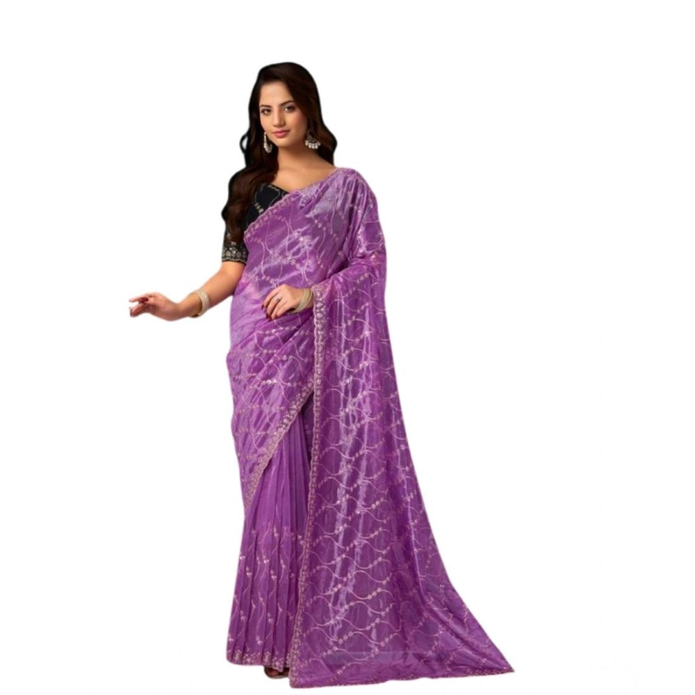 Snuggle Spot Women's Net Sequence Saree With Unstitched Blouse 5.5Mtr (Lavender)