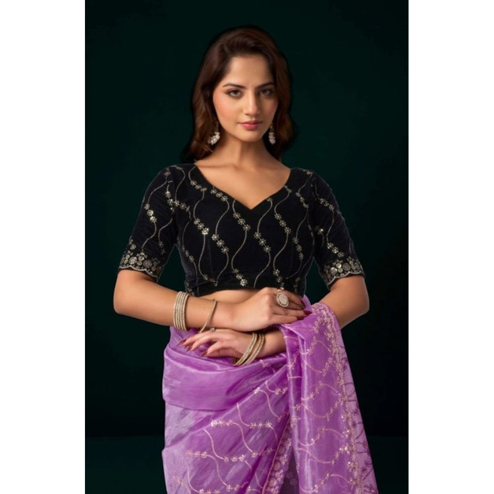 Snuggle Spot Women's Net Sequence Saree With Unstitched Blouse 5.5Mtr (Lavender)