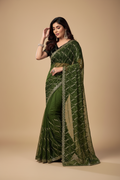 Snuggle Spot Women's Net Sequence Saree With Unstitched Blouse 5.5Mtr (Light Green)