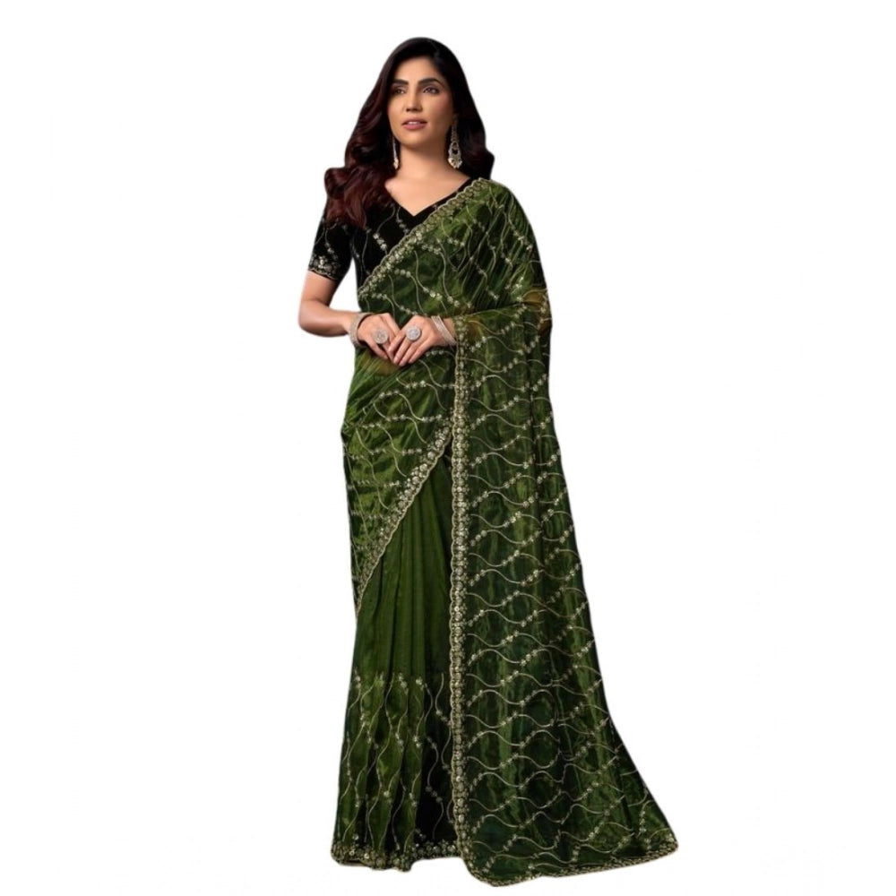 Snuggle Spot Women's Net Sequence Saree With Unstitched Blouse 5.5Mtr (Light Green)
