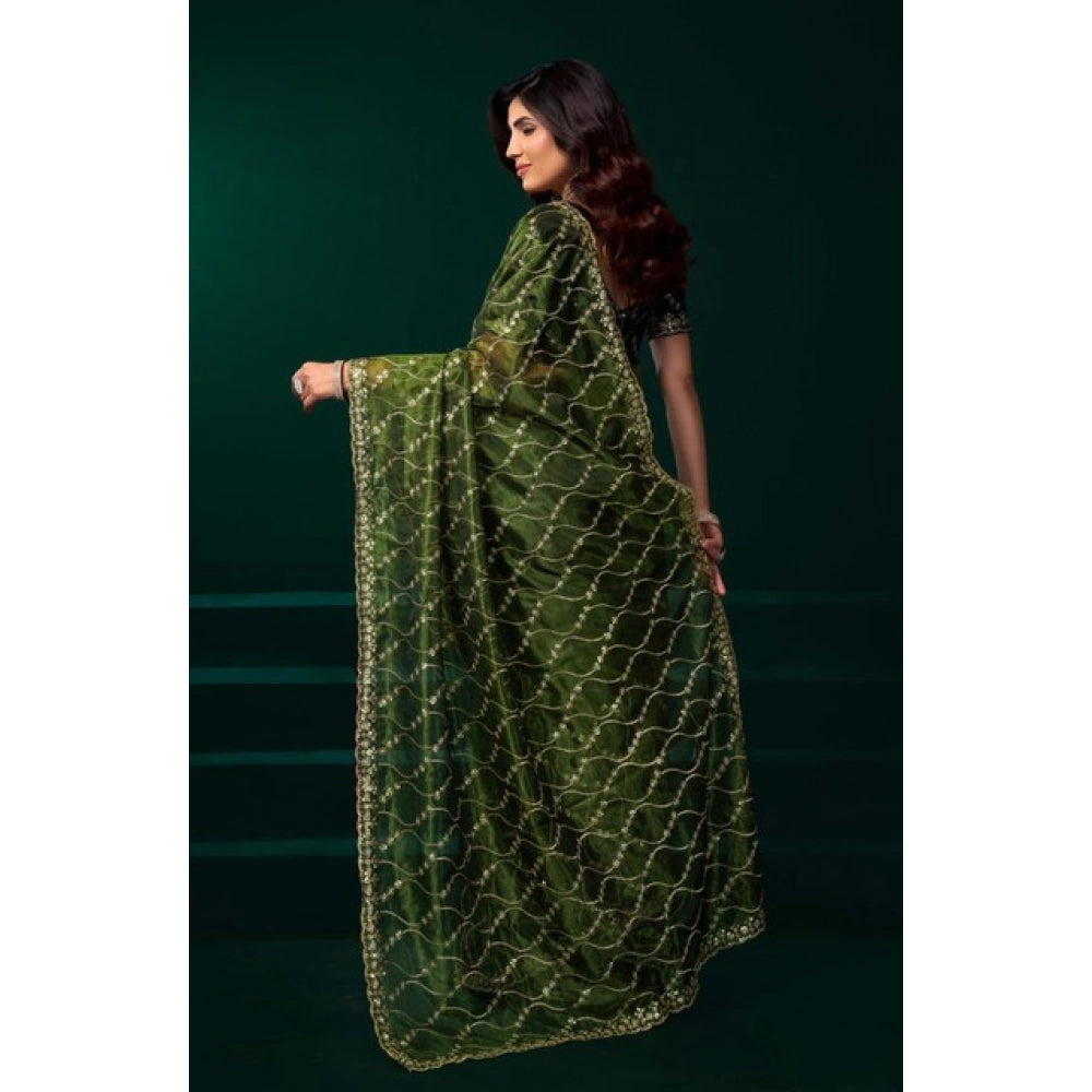 Snuggle Spot Women's Net Sequence Saree With Unstitched Blouse 5.5Mtr (Light Green)