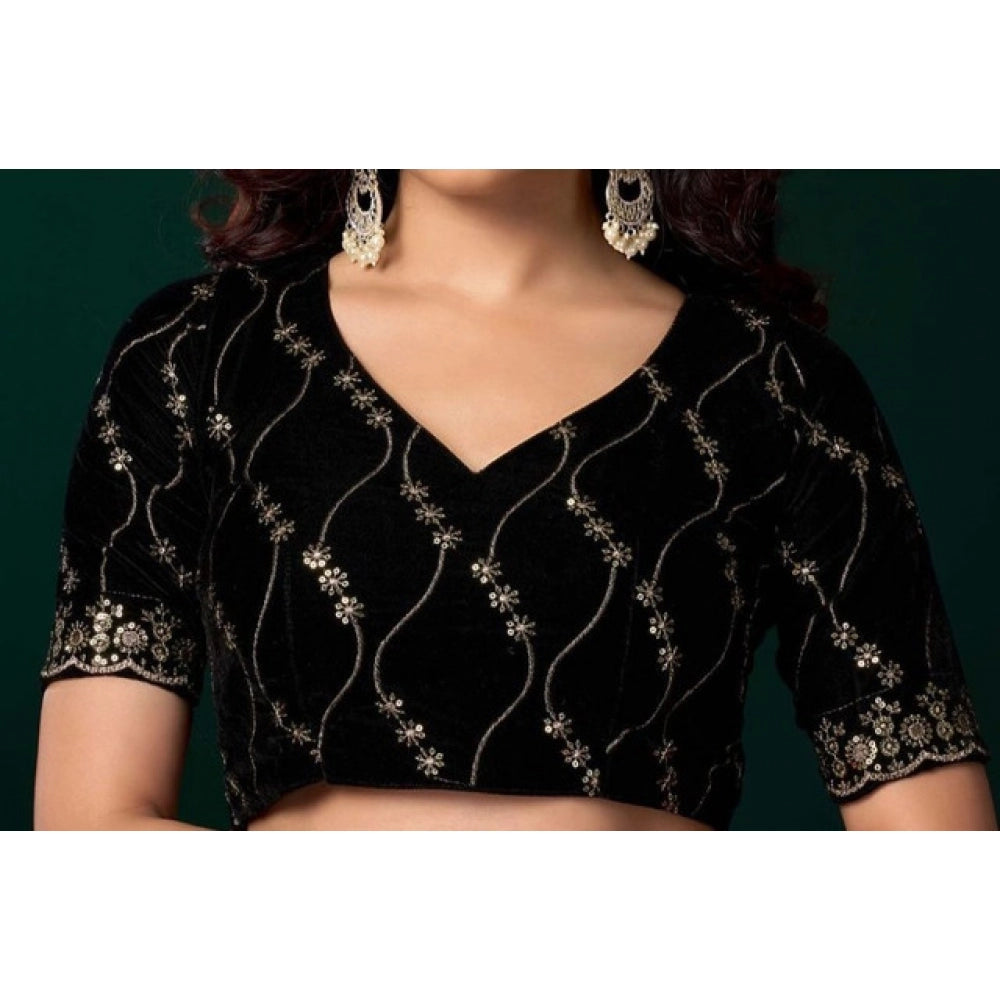 Snuggle Spot Women's Net Sequence Saree With Unstitched Blouse 5.5Mtr (Blue)