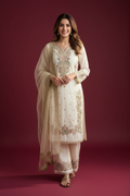 Snuggle Spot Women's Silk Embroidered 3/4th Sleeve Round Kurti With Palazzo Pant and Dupatta Set (White)
