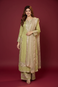 Snuggle Spot Women's Silk Embroidered 3/4th Sleeve Round Readymade Kurti With Palazzo Pant and Dupatta Set (Pista)