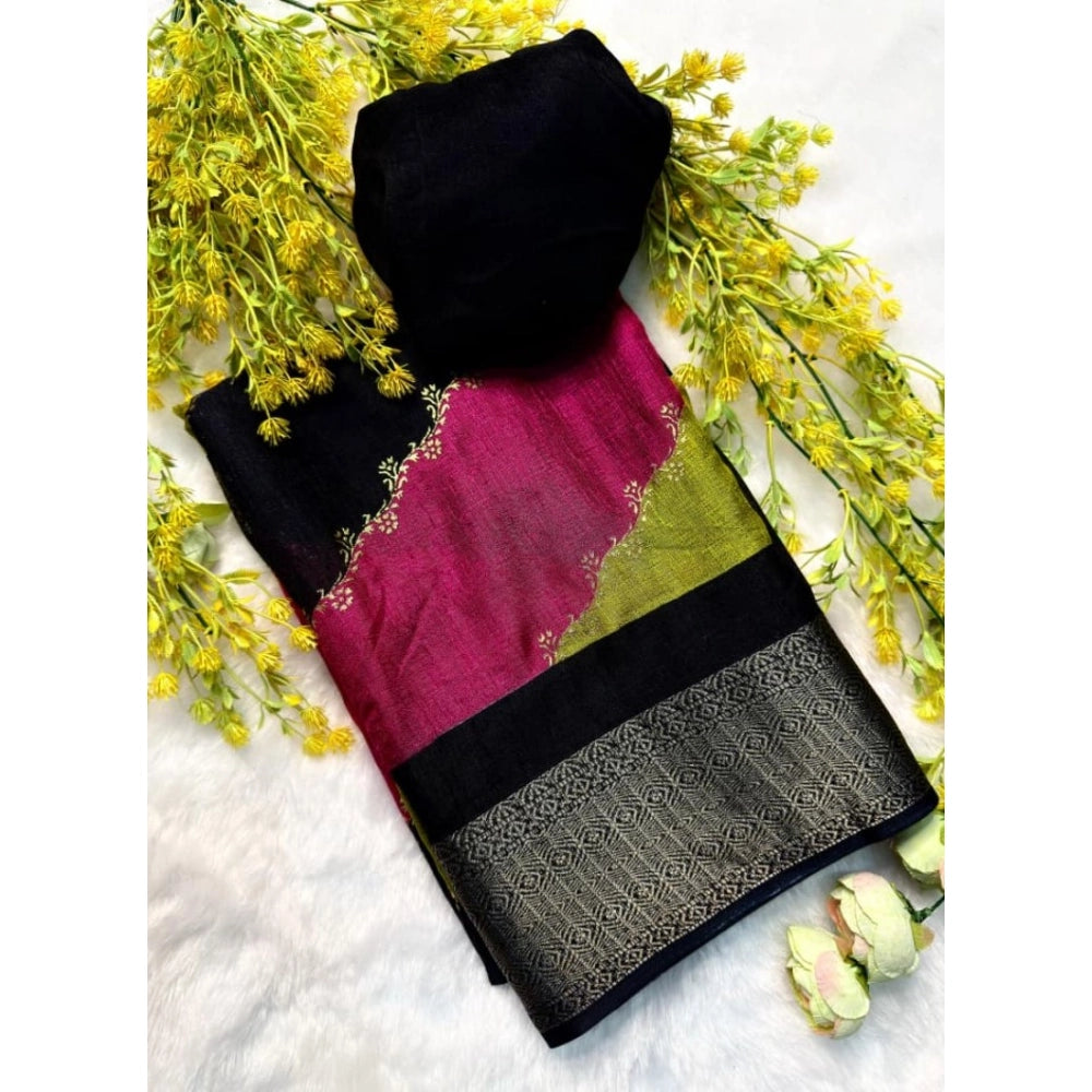 Snuggle Spot Women's Dola Silk Embellished Saree With Unstitched Blouse 5.5Mtr (Multicolor)