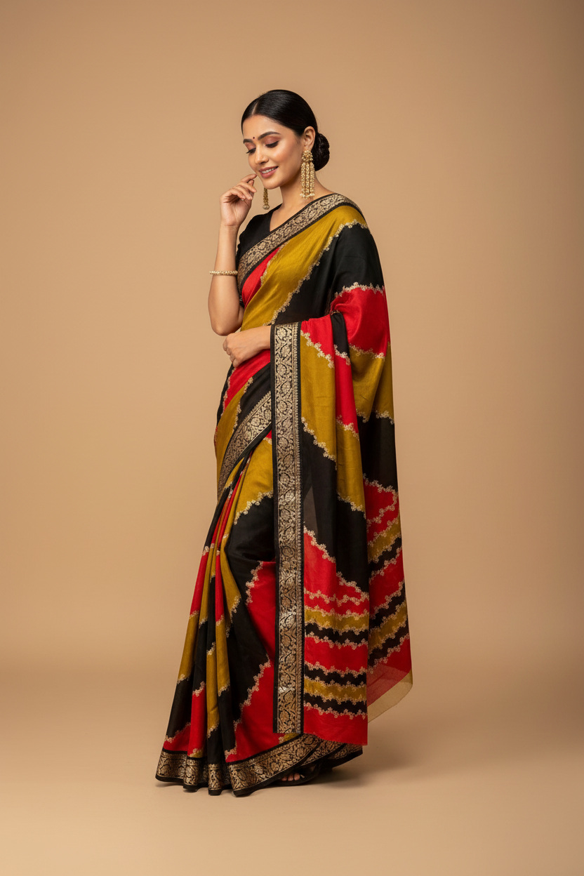Snuggle Spot Women's Dola Silk Embellished Saree With Unstitched Blouse 5.5Mtr (Multicolor)
