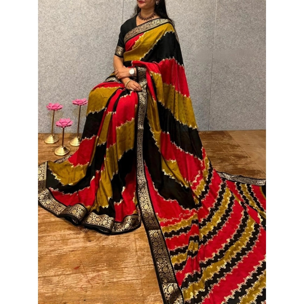 Snuggle Spot Women's Dola Silk Embellished Saree With Unstitched Blouse 5.5Mtr (Multicolor)