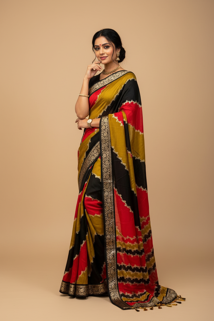 Snuggle Spot Women's Dola Silk Embellished Saree With Unstitched Blouse 5.5Mtr (Multicolor)