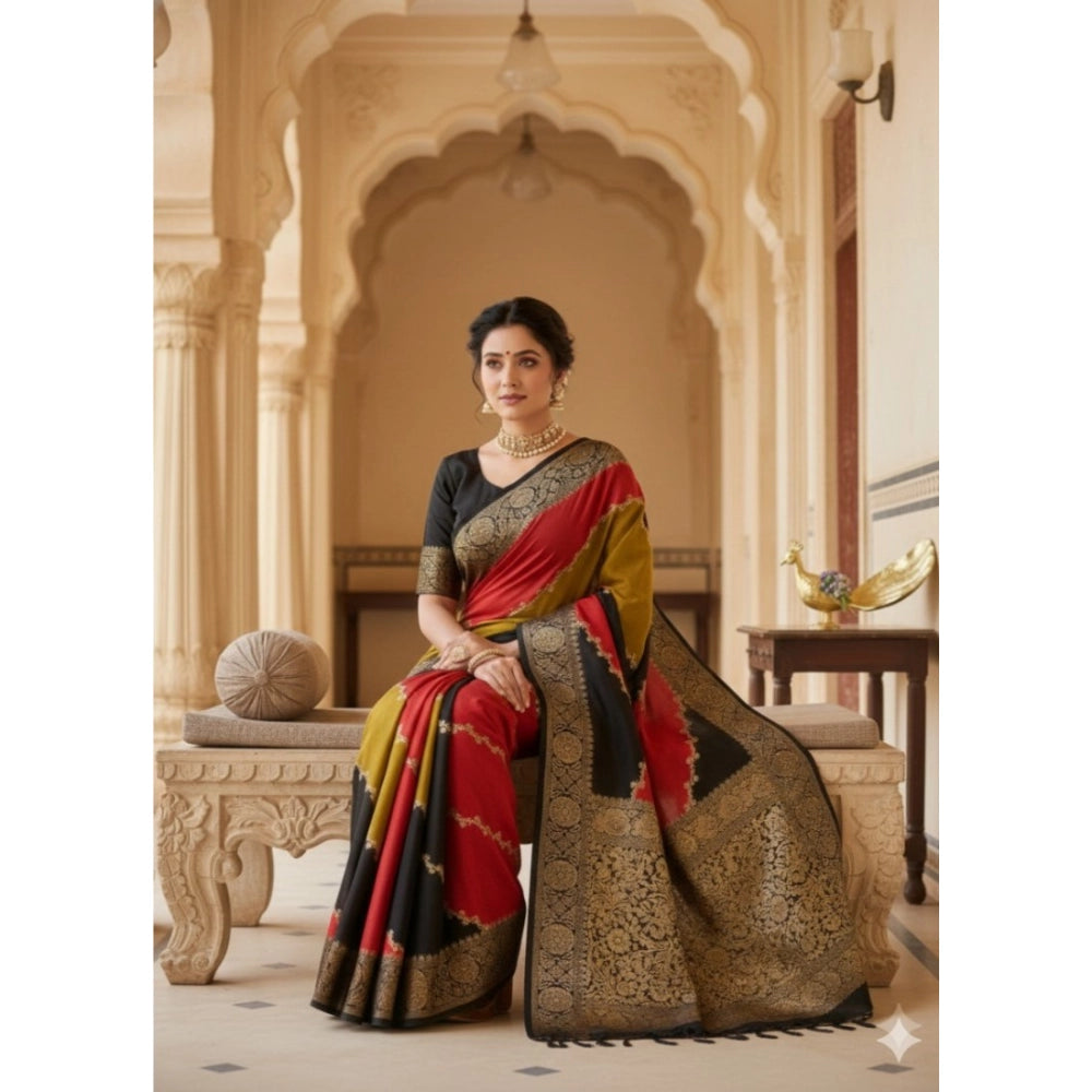 Snuggle Spot Women's Dola Silk Embellished Saree With Unstitched Blouse 5.5Mtr (Multicolor)