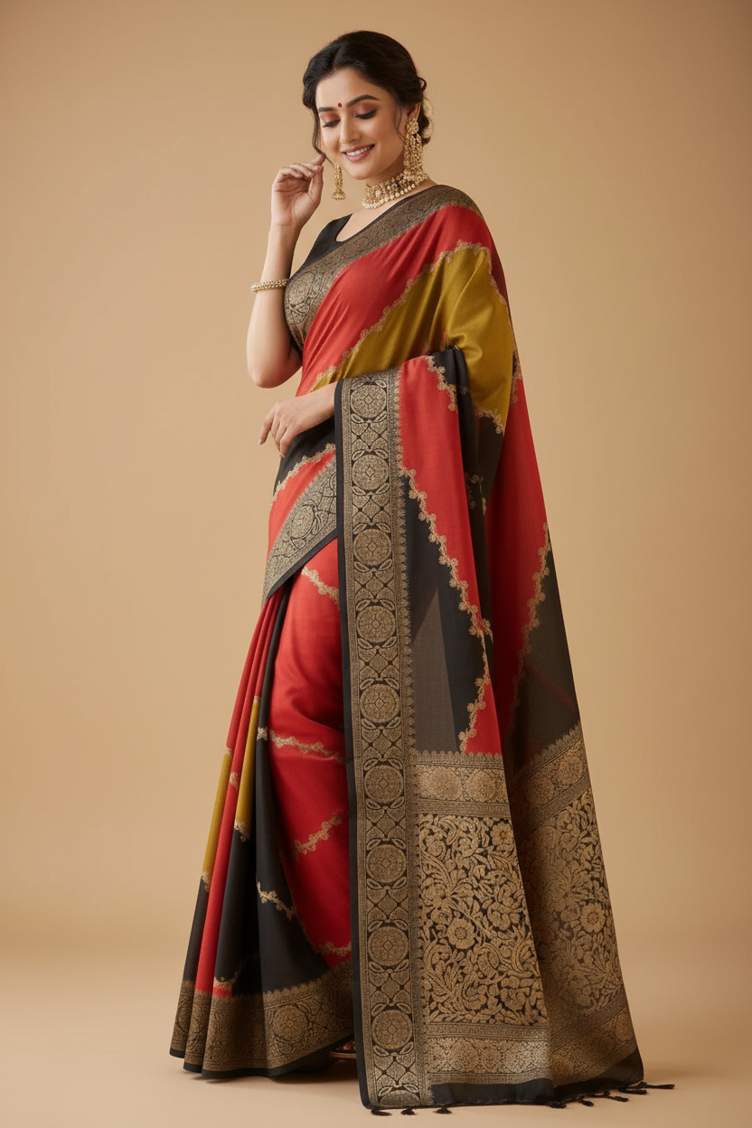 Snuggle Spot Women's Dola Silk Embellished Saree With Unstitched Blouse 5.5Mtr (Multicolor)