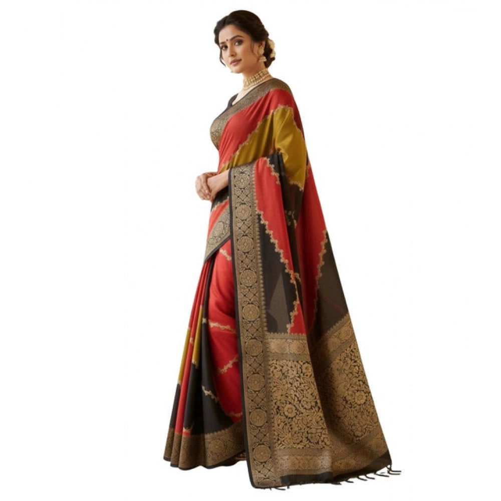 Snuggle Spot Women's Dola Silk Embellished Saree With Unstitched Blouse 5.5Mtr (Multicolor)