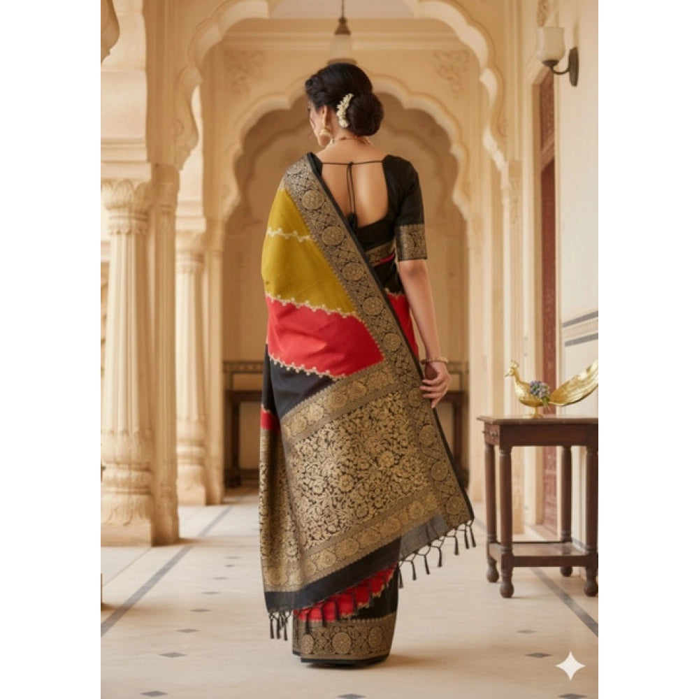 Snuggle Spot Women's Dola Silk Embellished Saree With Unstitched Blouse 5.5Mtr (Multicolor)