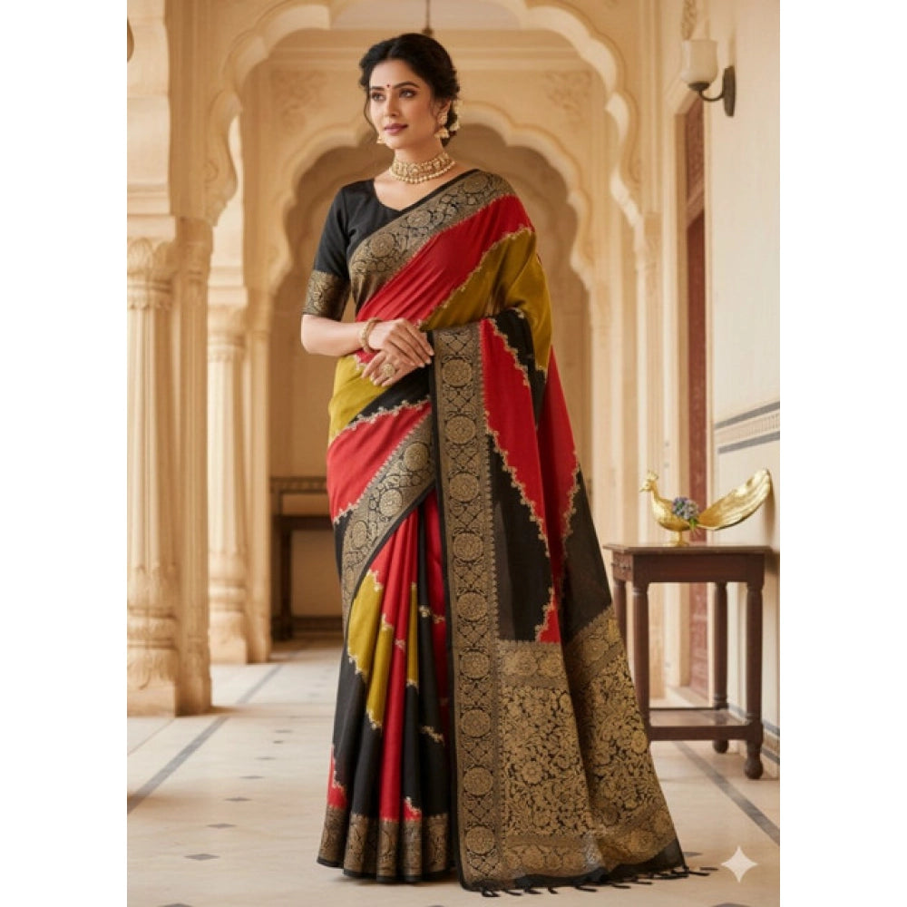 Snuggle Spot Women's Dola Silk Embellished Saree With Unstitched Blouse 5.5Mtr (Multicolor)