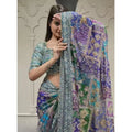 Snuggle Spot Women's Chiffon Embellished Saree With Unstitched Blouse 5.5Mtr (Multicolor)
