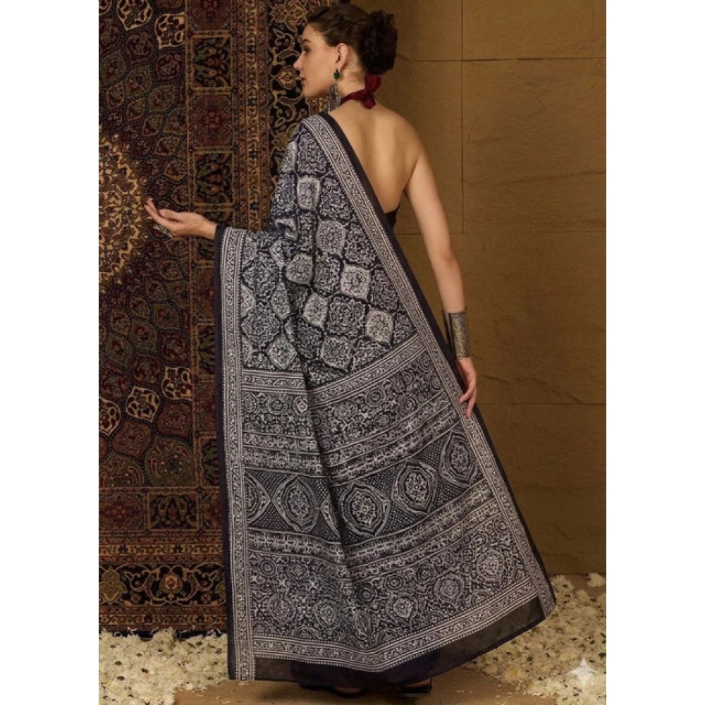 Snuggle Spot Women's Crepe Printed Saree With Unstitched Blouse 5.5Mtr (Black)