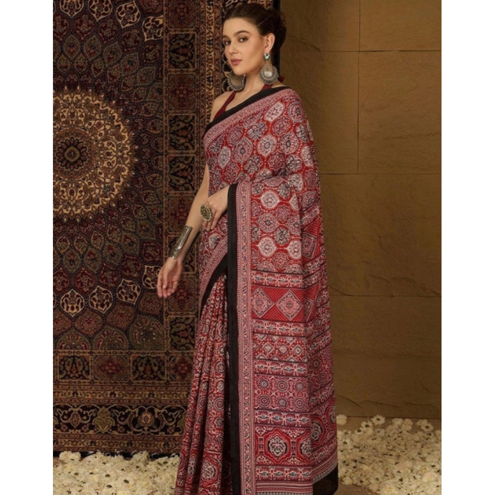 Snuggle Spot Women's Crepe Printed Saree With Unstitched Blouse 5.5Mtr (Maroon)