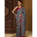 Snuggle Spot Women's Crepe Printed Saree With Unstitched Blouse 5.5Mtr (Navy Blue)