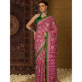 Snuggle Spot Women's Crepe Printed Saree With Unstitched Blouse 5.5Mtr (Pink)