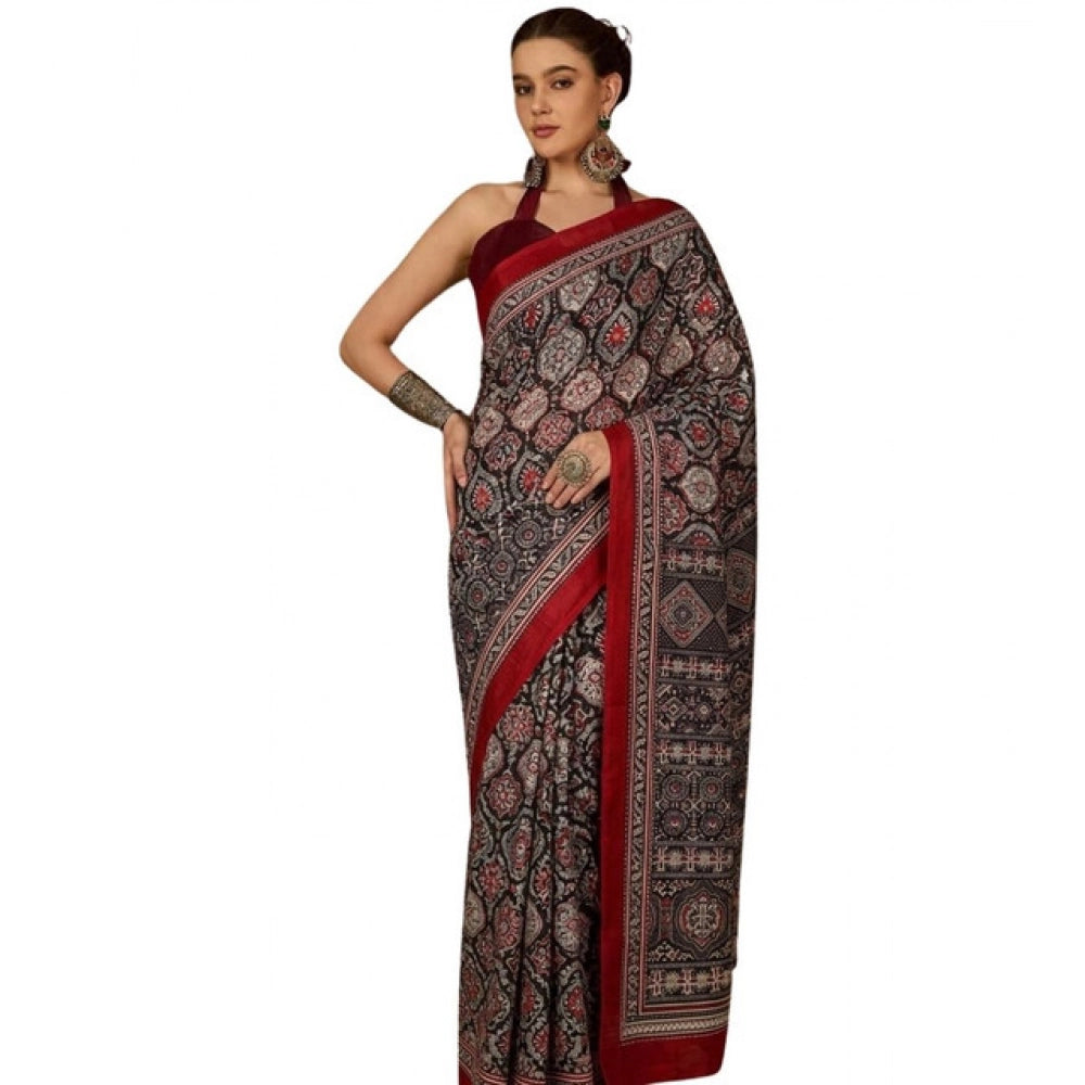 Snuggle Spot Women's Crepe Printed Saree With Unstitched Blouse 5.5Mtr (Multicolor)