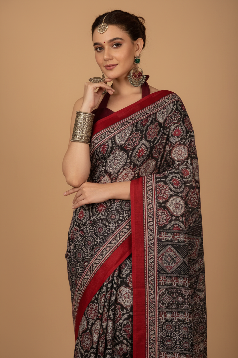 Snuggle Spot Women's Crepe Printed Saree With Unstitched Blouse 5.5Mtr (Multicolor)