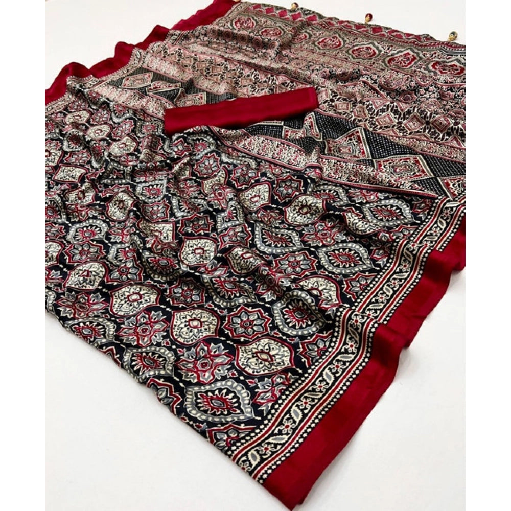 Snuggle Spot Women's Crepe Printed Saree With Unstitched Blouse 5.5Mtr (Multicolor)