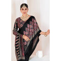 Snuggle Spot Women's Crepe Printed Saree With Unstitched Blouse 5.5Mtr (Black)