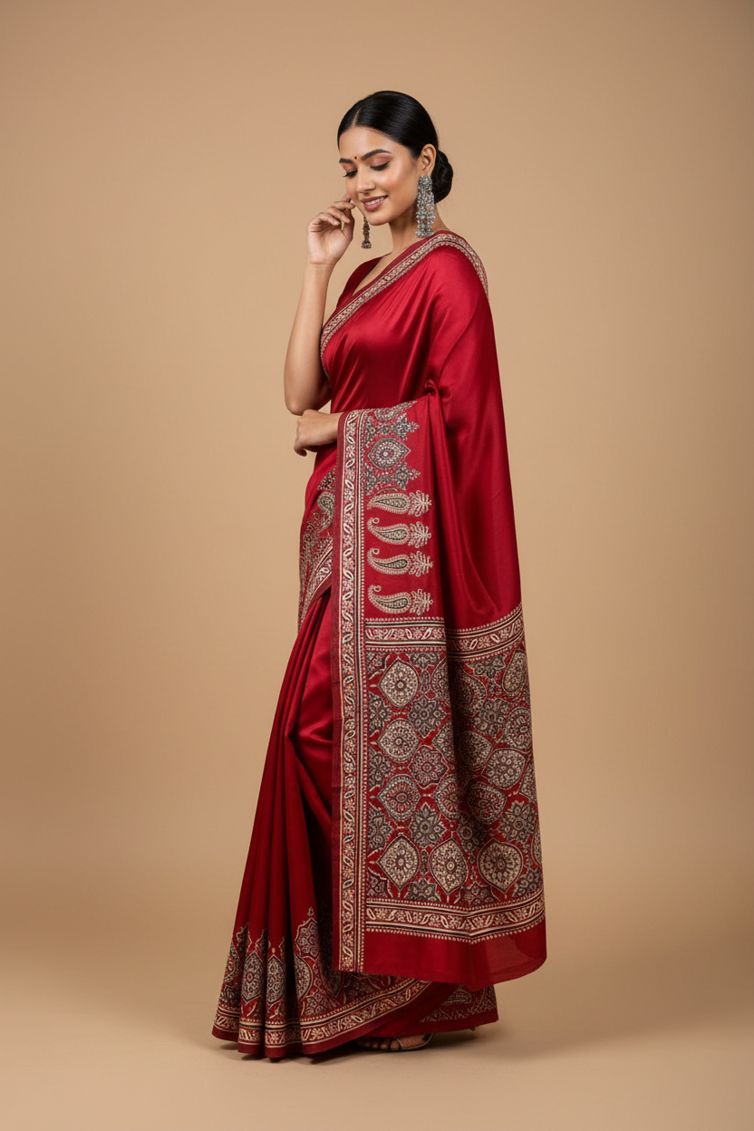 Snuggle Spot Women's Crepe Printed Saree With Unstitched Blouse 5.5Mtr (Maroon)