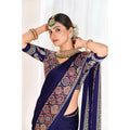 Snuggle Spot Women's Crepe Printed Saree With Unstitched Blouse 5.5Mtr (Navy Blue)