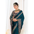 Snuggle Spot Women's Crepe Printed Saree With Unstitched Blouse 5.5Mtr (Teal)