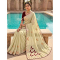 Snuggle Spot Women's Star Georgette Embellished Saree With Unstitched Blouse 5.5Mtr (Beige-Maroon)