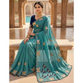 Snuggle Spot Women's Star Georgette Embellished Saree With Unstitched Blouse 5.5Mtr (Blue)