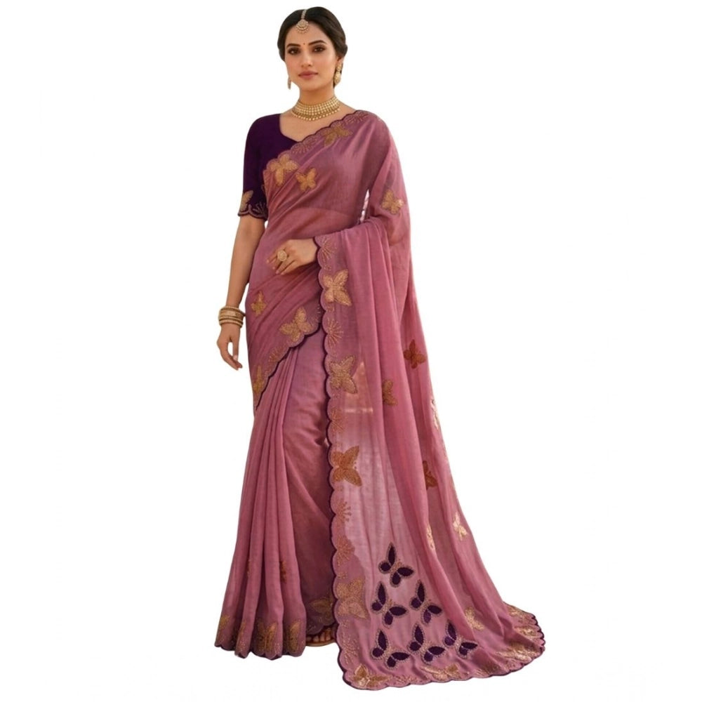 Snuggle Spot Women's Star Georgette Embellished Saree With Unstitched Blouse 5.5Mtr (Dusty Purple-Blue)