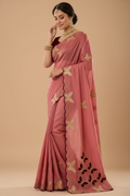 Snuggle Spot Women's Star Georgette Embellished Saree With Unstitched Blouse 5.5Mtr (Dusty Coral-Maroon)