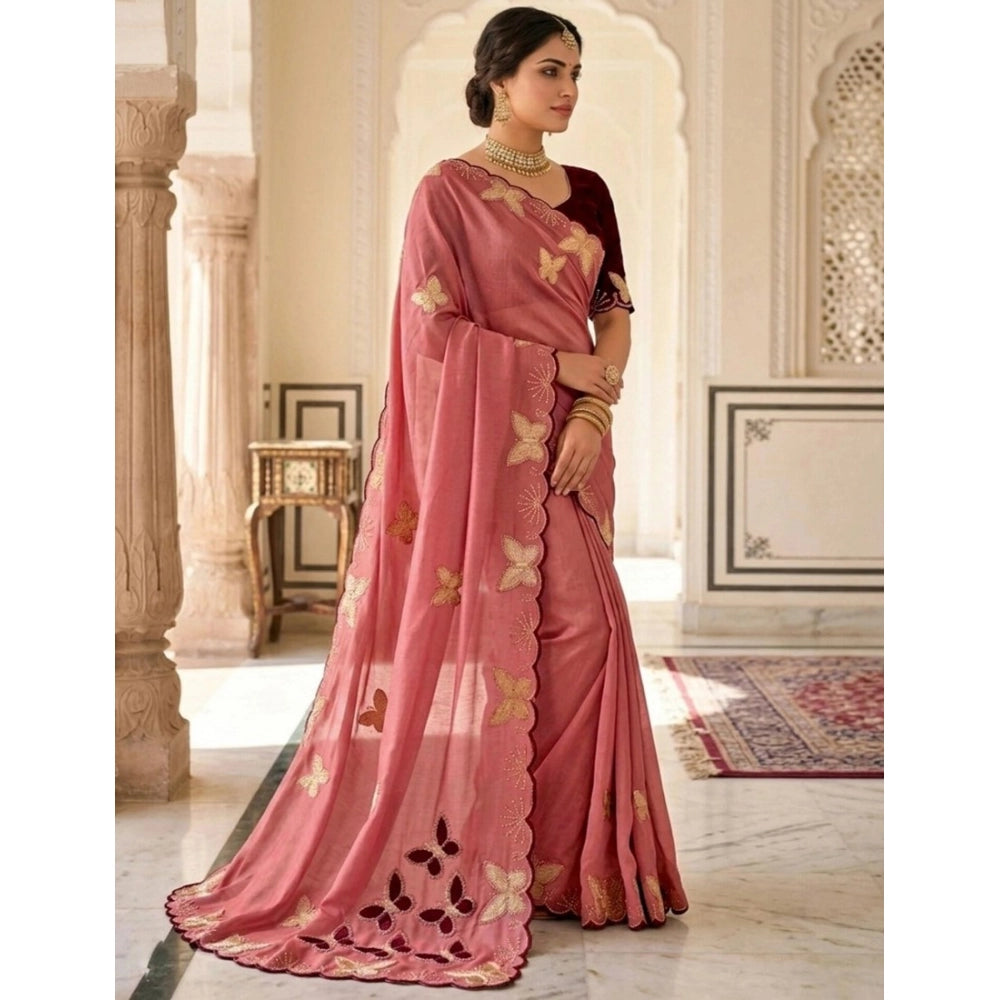 Snuggle Spot Women's Star Georgette Embellished Saree With Unstitched Blouse 5.5Mtr (Dusty Coral-Maroon)