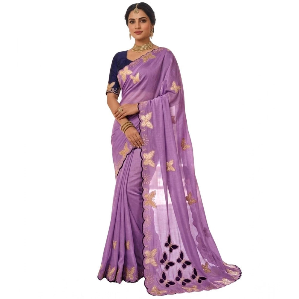 Snuggle Spot Women's Star Georgette Embellished Saree With Unstitched Blouse 5.5Mtr (Lavender)