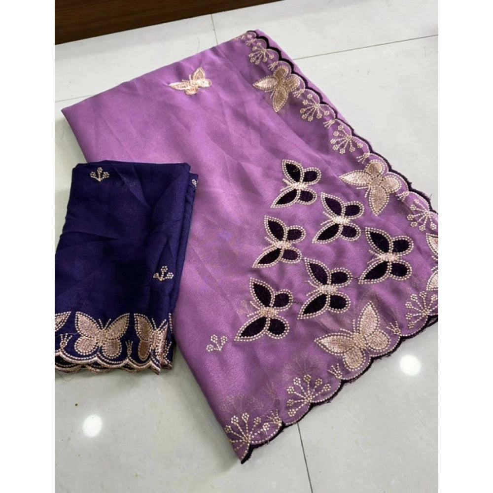 Snuggle Spot Women's Star Georgette Embellished Saree With Unstitched Blouse 5.5Mtr (Lavender)