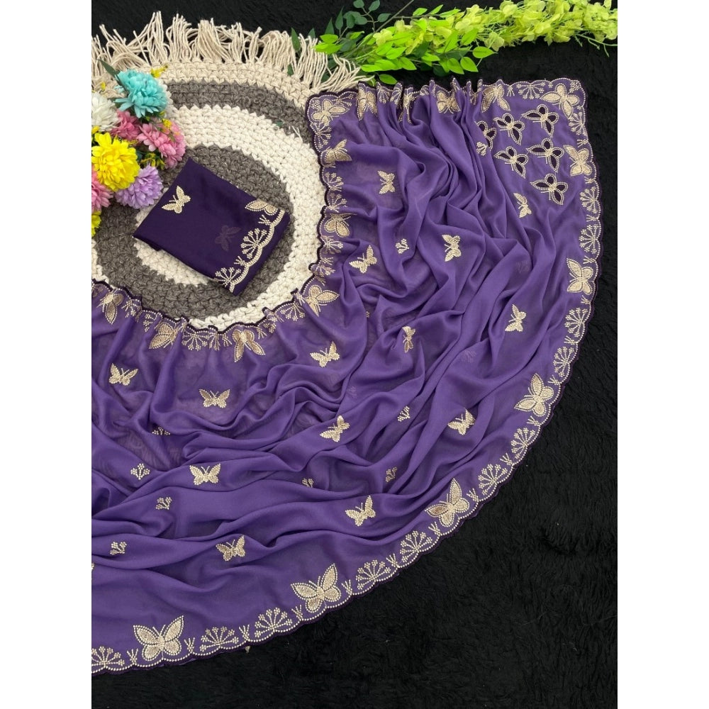 Snuggle Spot Women's Star Georgette Embellished Saree With Unstitched Blouse 5.5Mtr (Lavender)