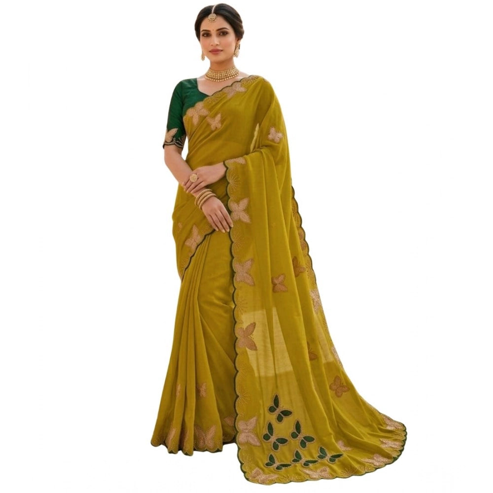 Snuggle Spot Women's Star Georgette Embellished Saree With Unstitched Blouse 5.5Mtr (Mustard)