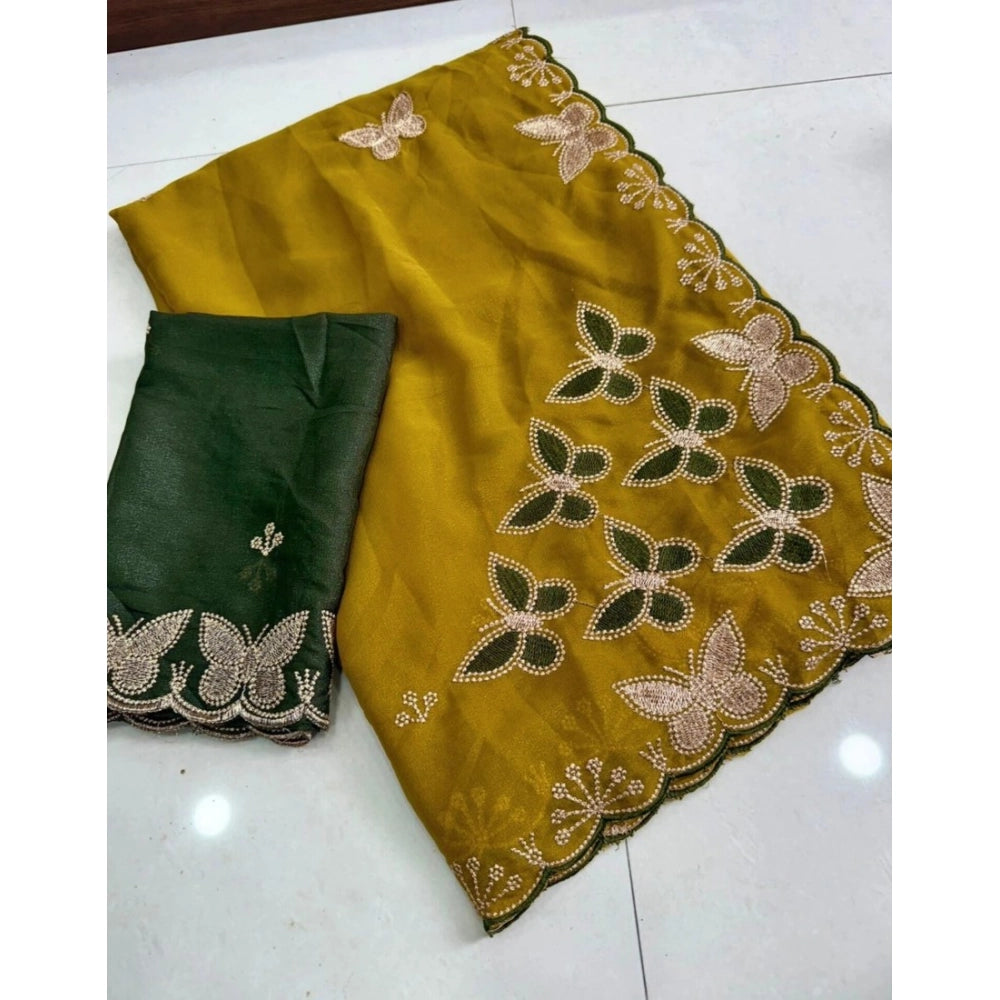 Snuggle Spot Women's Star Georgette Embellished Saree With Unstitched Blouse 5.5Mtr (Mustard)