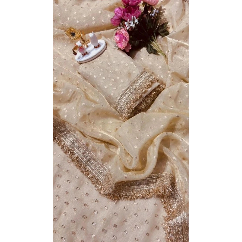 Snuggle Spot Women's Silk Embellished Saree With Unstitched Blouse 5.5Mtr (Beige)
