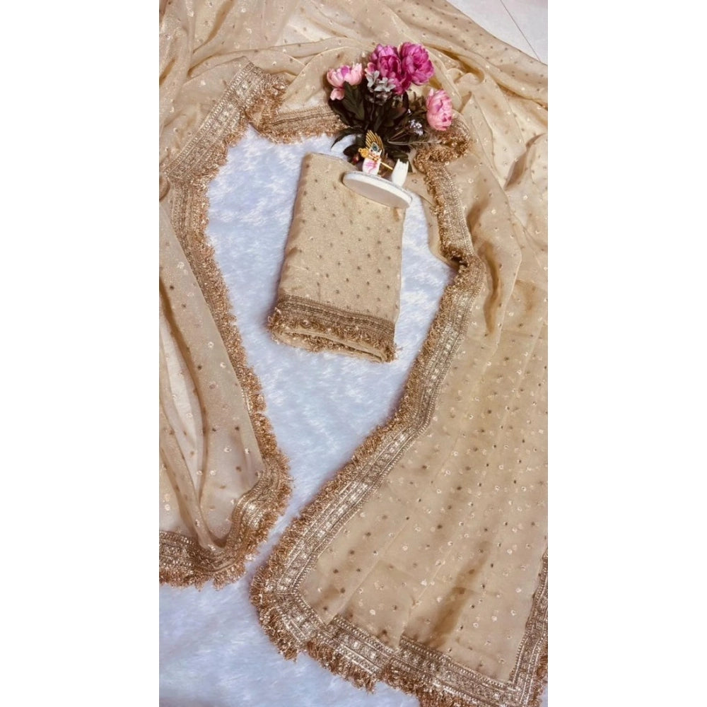 Snuggle Spot Women's Silk Embellished Saree With Unstitched Blouse 5.5Mtr (Beige)